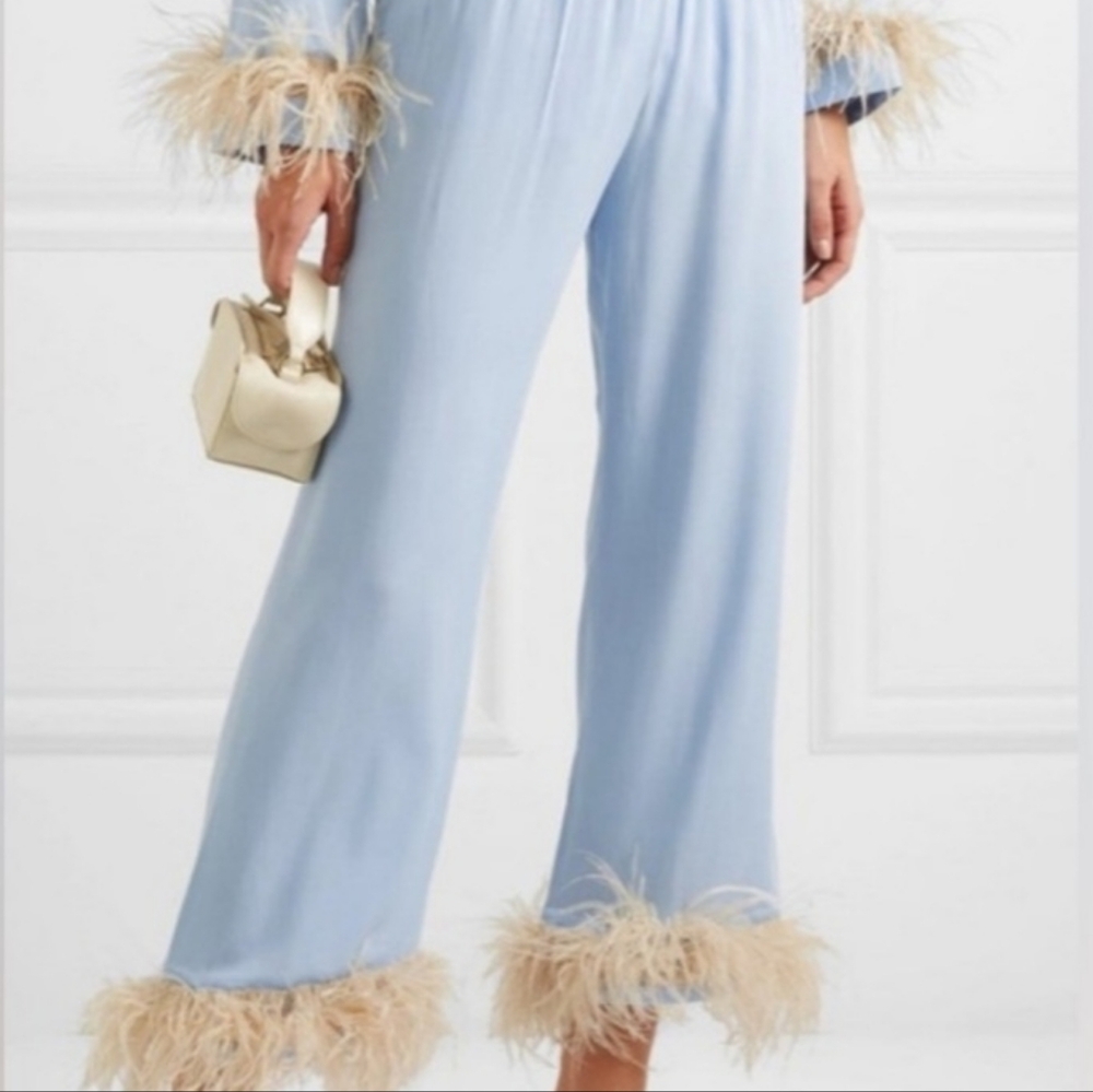 Sleeper Light Blue Pajama Pant with Feather Trim